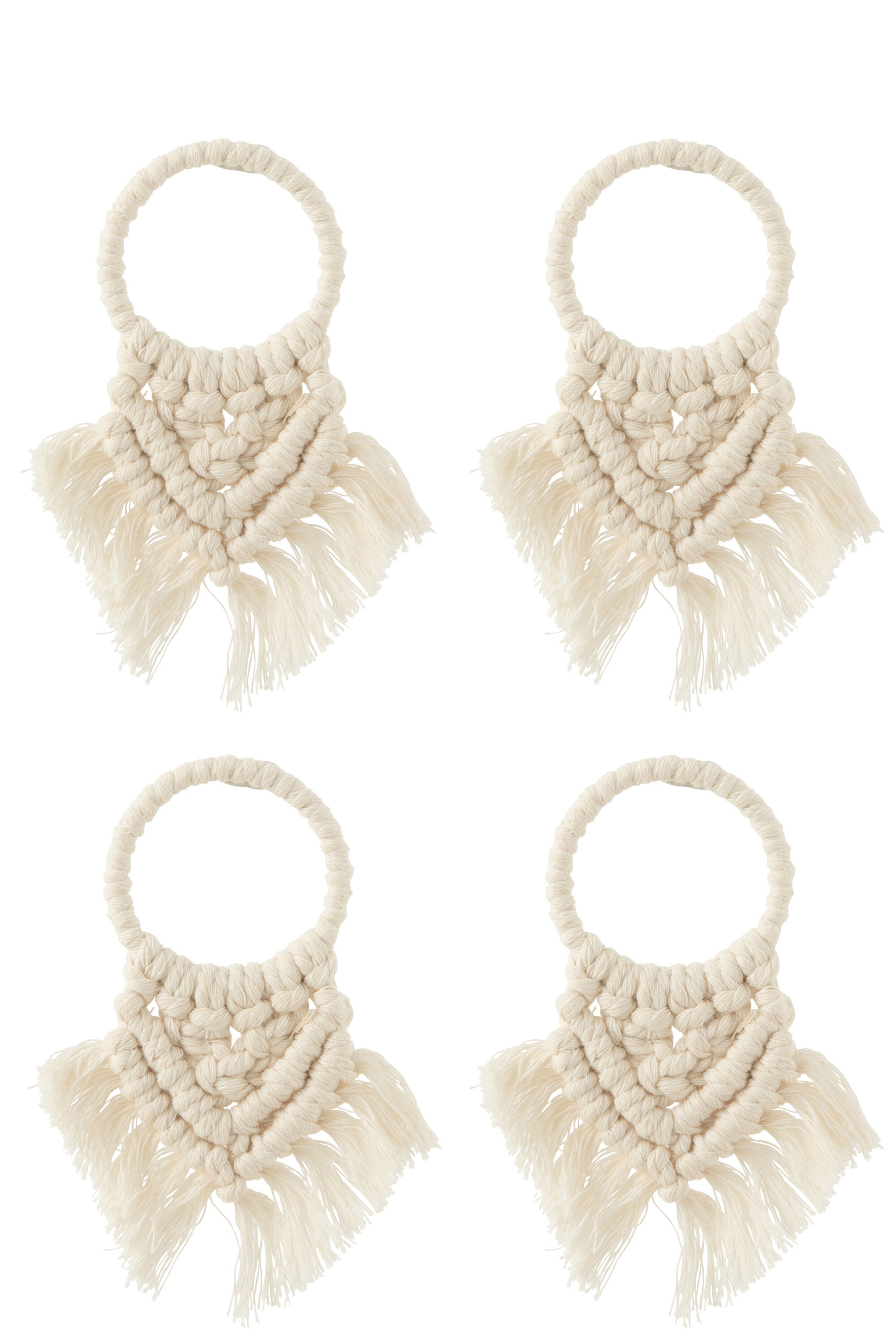 SET OF 4 NAPKIN RINGS MACRAME POLYSTER BEIGE