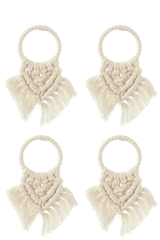 SET OF 4 NAPKIN RINGS MACRAME POLYSTER BEIGE