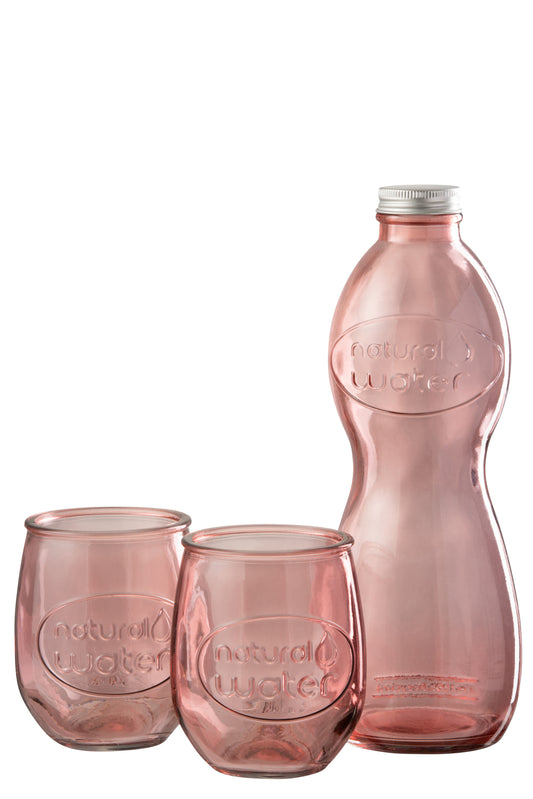 BOX BOTTLE + 2 GLASSES NATURAL WATER GLASS SALMON PINK