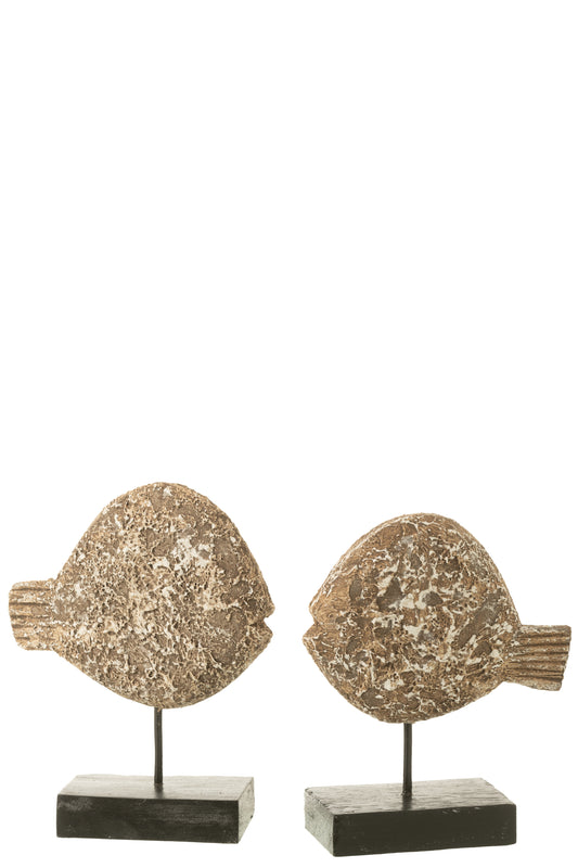 SET OF 2 FISH ON STAND ALBASIA WOOD NATURAL