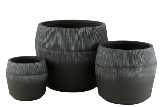 SET OF 3 FLOWERPOT FIBER CLAY BLACK