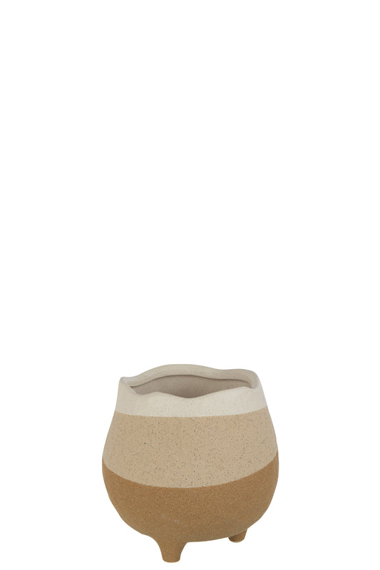 FLOWER POT +FOOT CERAMIC BEIGE/LIGHT BROWN MEDIUM