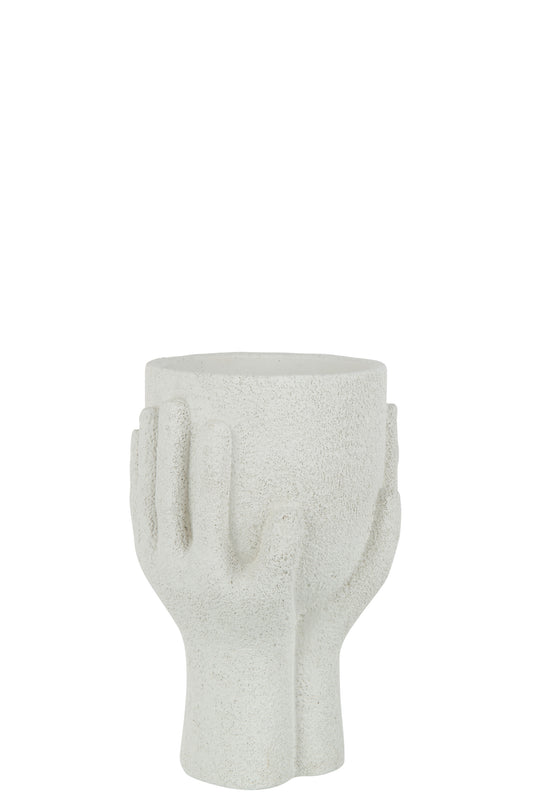 FLOWERPOT HANDS CEMENT WHITE LARGE