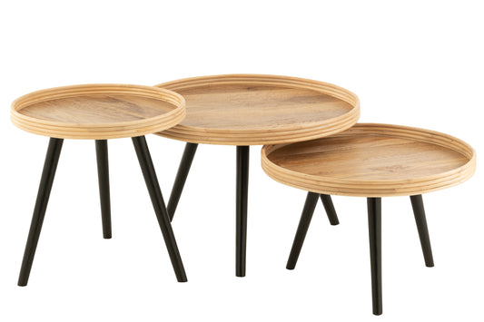 SET OF 3 COFFEE TABLE ROUND MANGO WOOD NATURAL