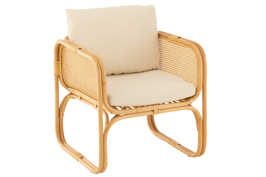 ARM CHAIR+CUSHION RATTAN/TEXTILE NATURAL/WHITE