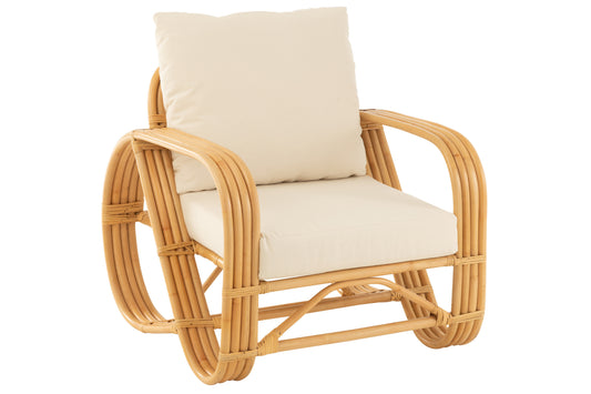 ARM CHAIR+CUSHION RATTAN/TEXTILE NATURAL/WHITE