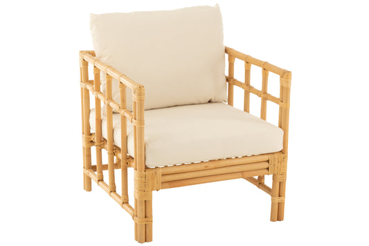 ARM CHAIR ELISE+CUSHION RATTAN/TEXTILE NATURAL/WHITE