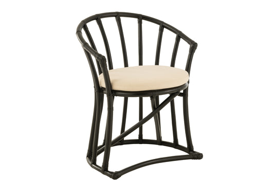 CHAIR+CUSHION RATTAN/TEXTILE BLACK/WHITE