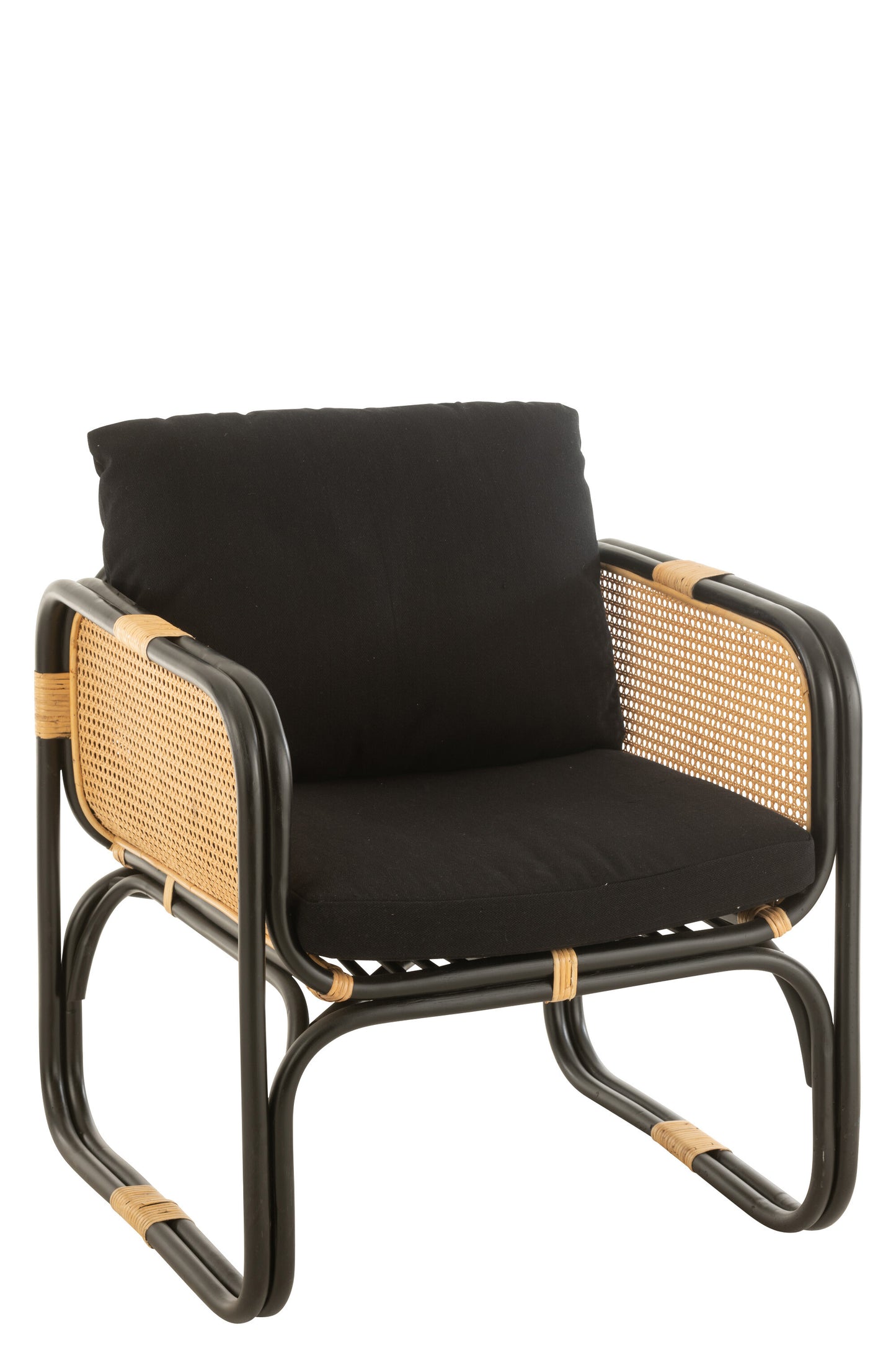 ARM CHAIR+CUSHION RATTAN/TEXTILE BLACK