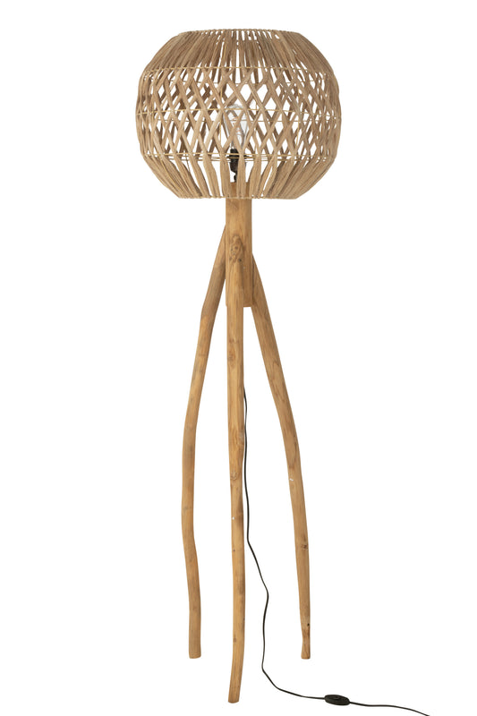 FLOOR LAMP ROUND BABANA LEAF/TEAK WOOD NATURAL