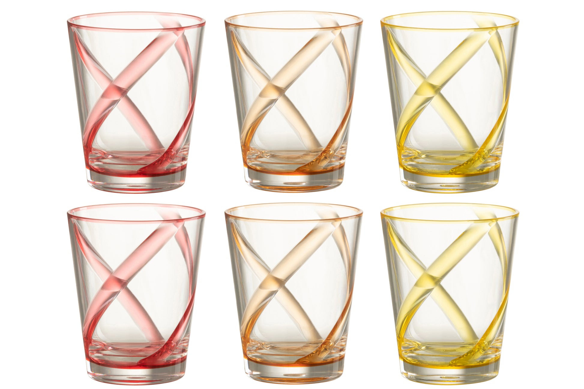 BOX OF 6 PIECES DRINK GLASS LINES PLASTIC MIX