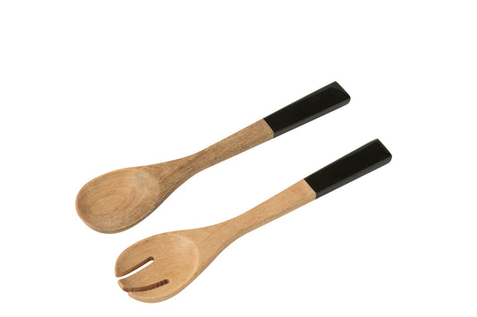 SET OF 2 SALAD SERVER MANGO WOOD BLACK/NATURAL