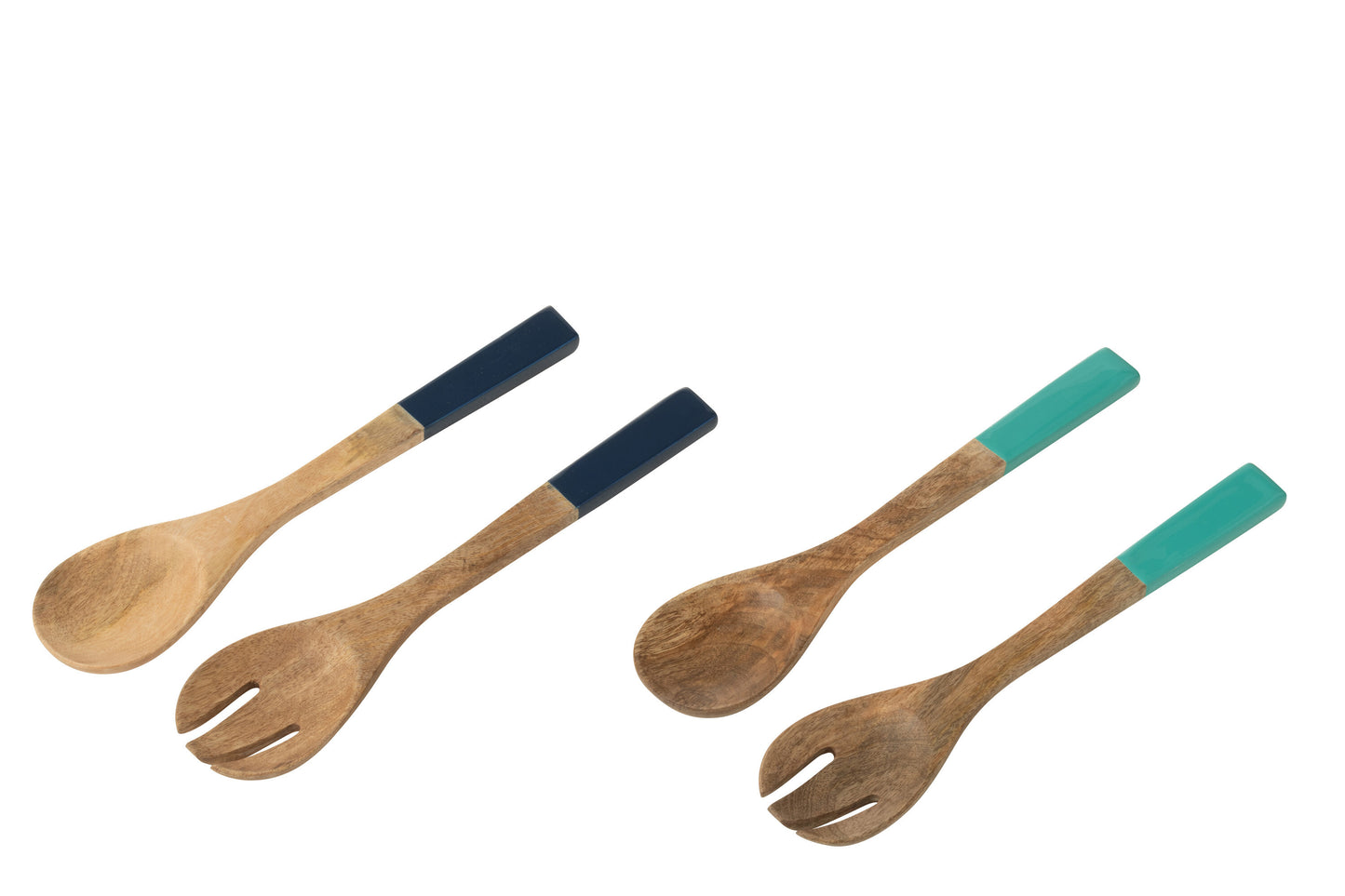 SET OF 2 SALAD SERVER MANGO WOOD BLUE/WHITE ASSORTMENT OF 2