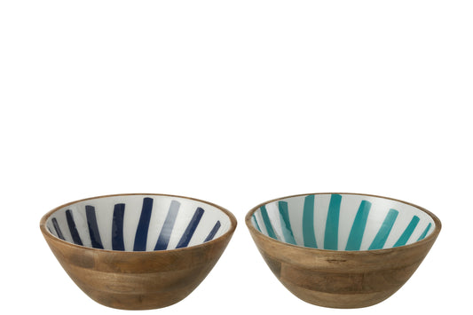 BOWL RAYS MANGO WOOD BLUE/WHITE LARGE ASSORTMENT OF 2