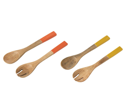 SET OF 2 SALAD SERVER MANGO WOOD YELLOW/PINK ASSORTMENT OF 2