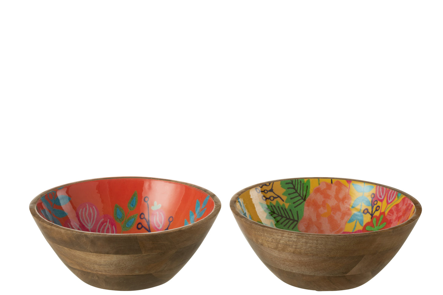 BOWL FLOWER MANGO WOOD YELLOW/PINK LARGE ASSORTMENT OF 2