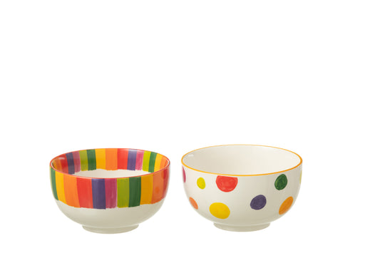 BOX OF 2 BOWL POLKA DOT STRIPE PORCELAIN MIX MEDIUM ASSORTMENT OF 2