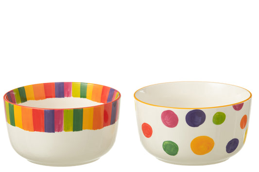 BOWL POLKA DOT STRIPE PORCELAIN MIX LARGE ASSORTMENT OF 2