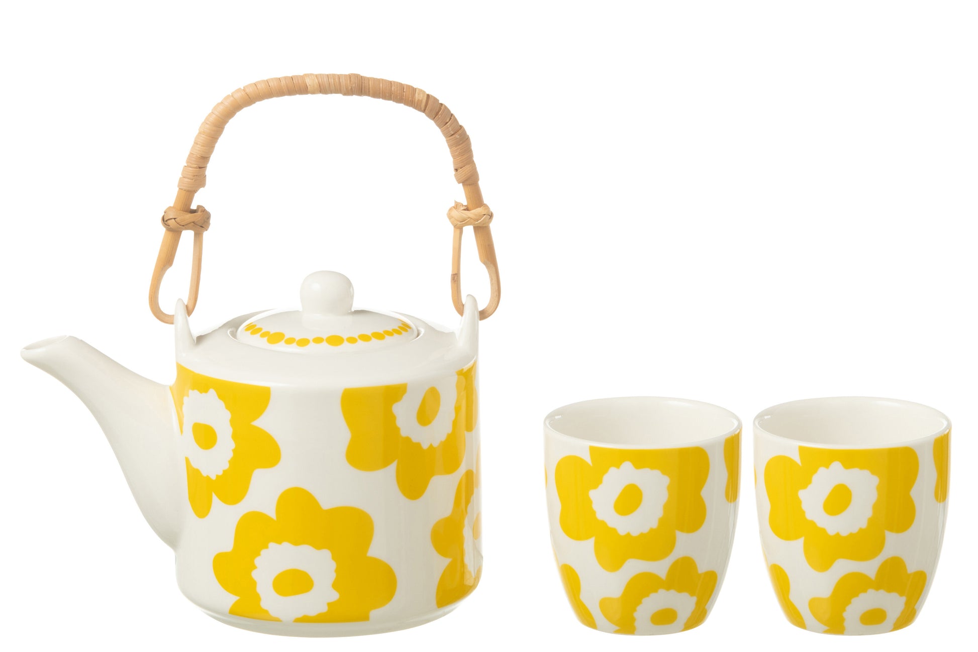 SET OF 3 TEA POT SET FLOWER IN WINDOWBOX CERAMIC YELLOW