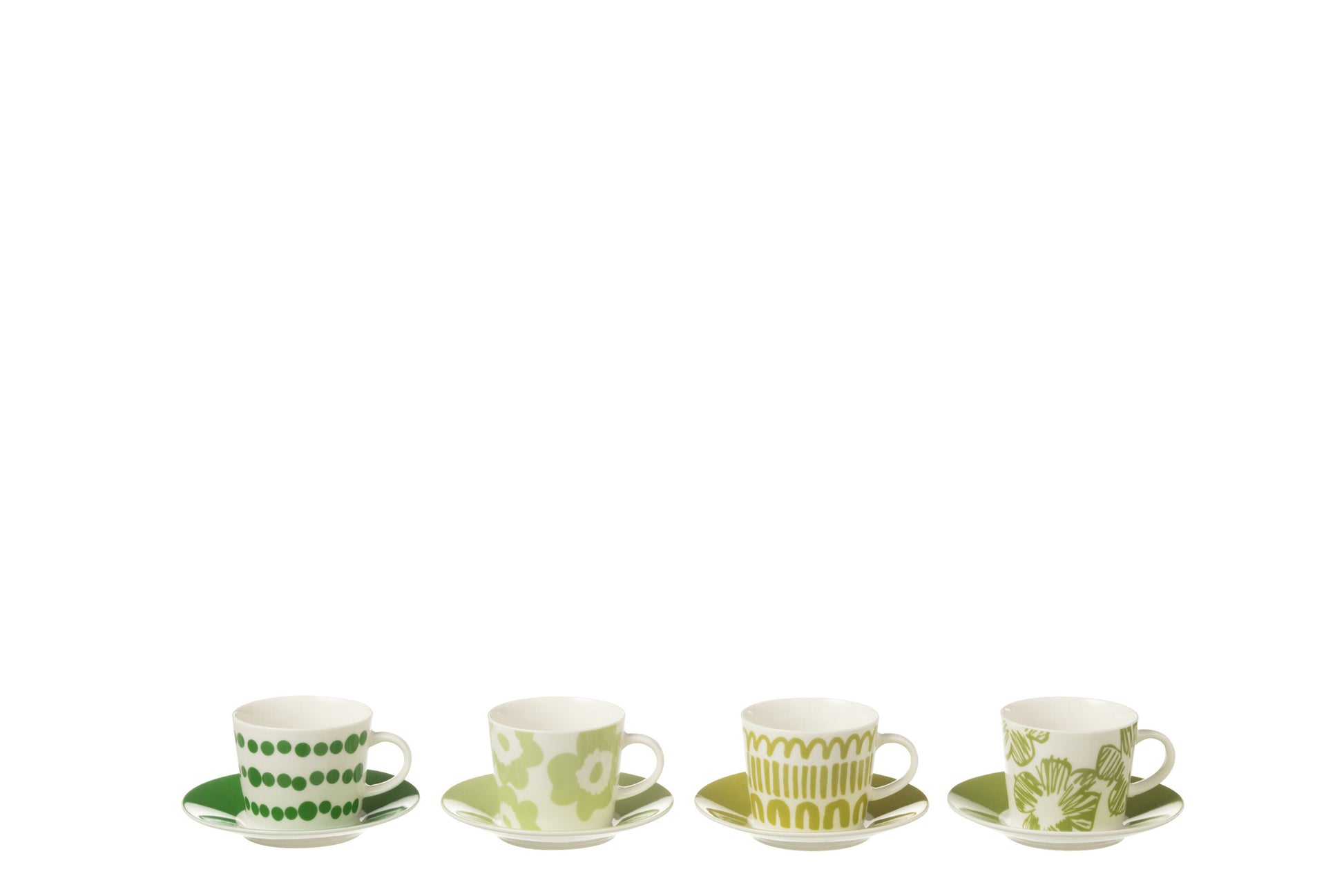 SET OF 4 COFFEE CUP+SAUCER IN WINDOWBOX CERAMIC GREEN SMALL