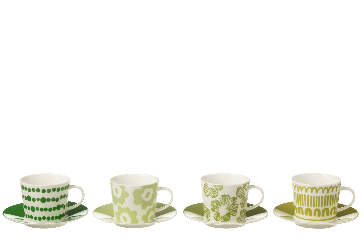 SET OF 4 TEA CUP+SAUCER IN WINDOWBOX CERAMIC GREEN LARGE