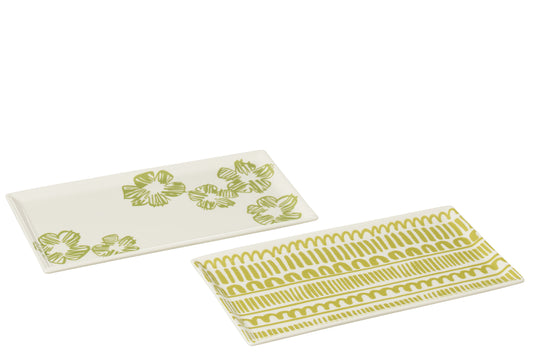 PLATE FLOWER/STRIP RECTANGLE  CERAMIC GREEN ASSORTMENT OF 2