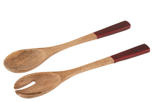 SET 2 UTENSILS MANGO WOOD BURGUNDY