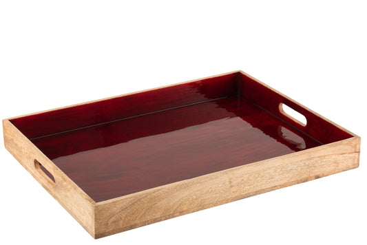 TRAY MANGO WOOD BURGUNDY