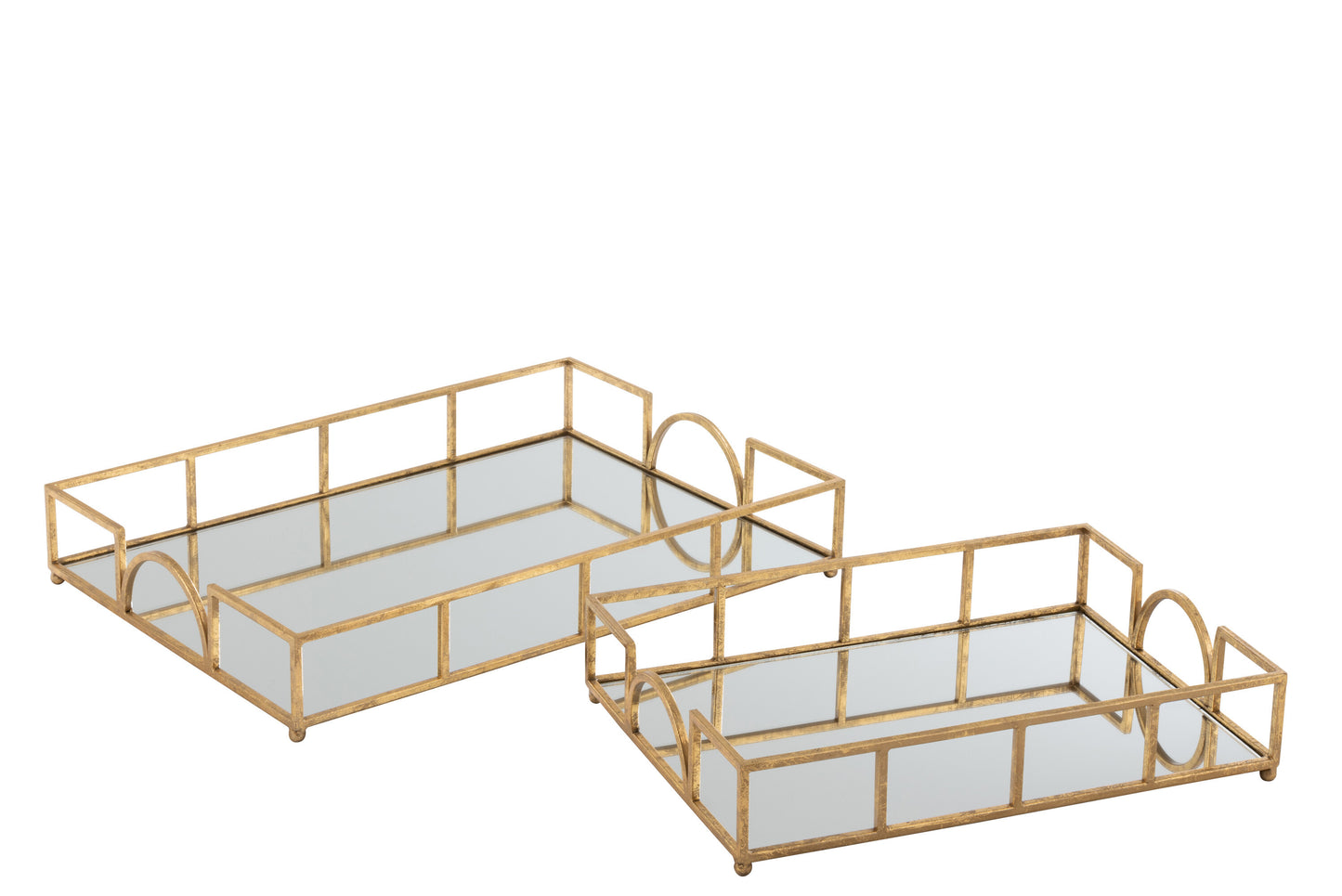 SET OF 2 TRAY RECTANGULAR MIRROR IRON GOLD