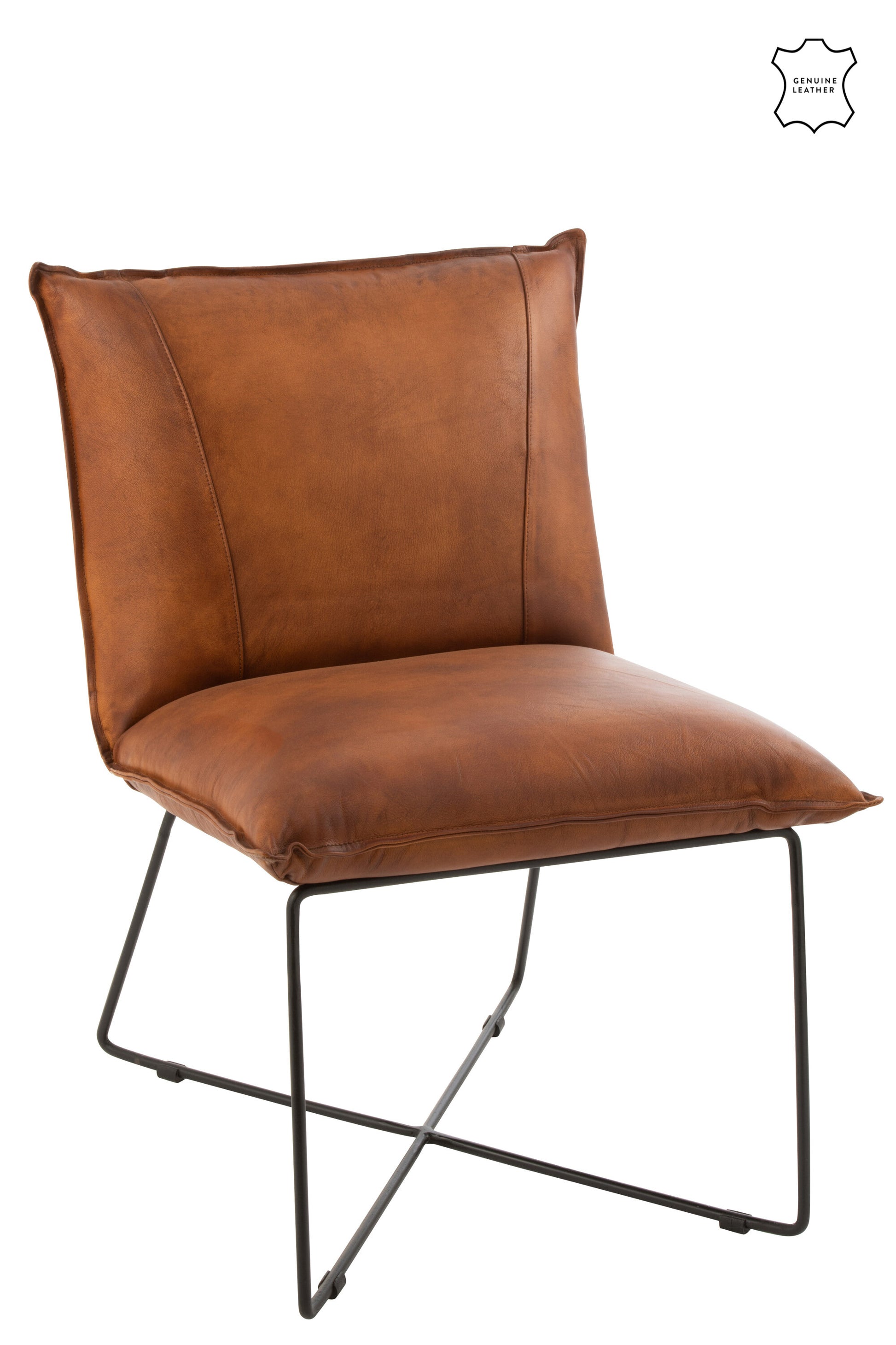 LOUNGE CHAIR AVI LEATHER/IRON COGNAC