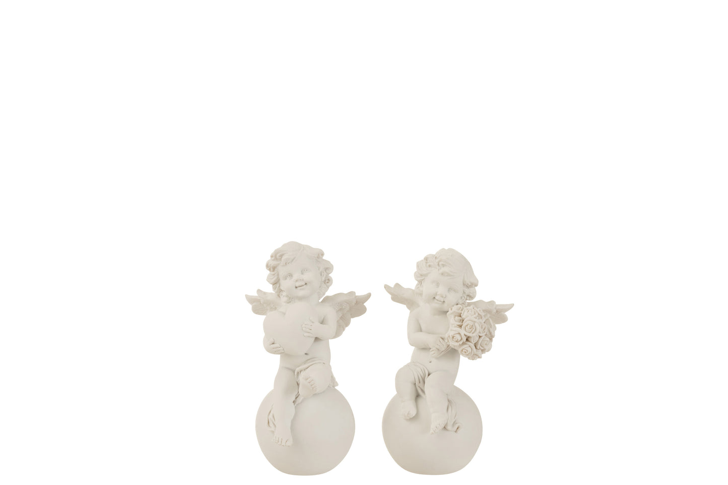 ANGEL ON BALL HEART/BOUQUET POLY WHITE SMALL ASSORTMENT OF 2