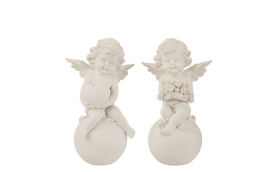 ANGEL ON BALL HEART/BOUQUET POLY WHITE LARGE ASSORTMENT OF 2