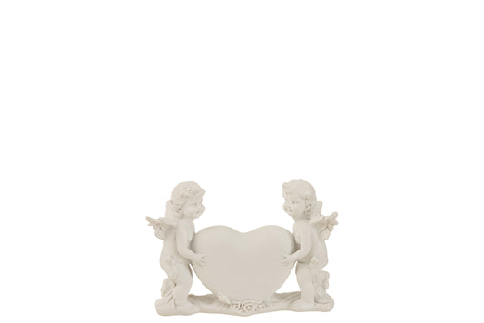 ANGEL COUPLE HEART POLY WHITE