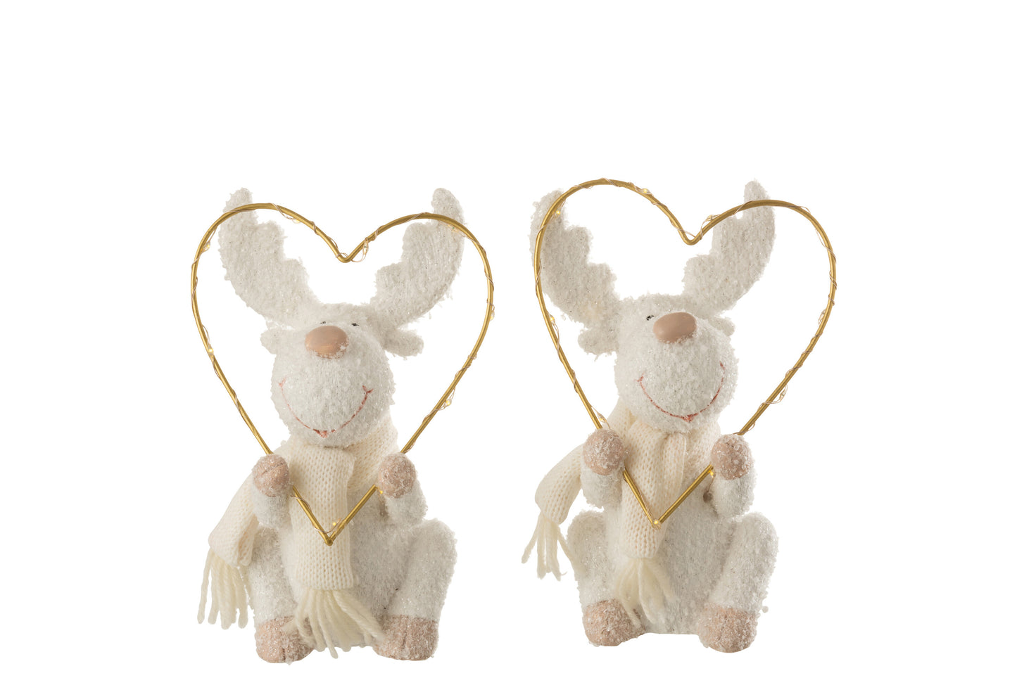 DEER WITH HEART LED POLY WHITE/GOLD SMALL ASSORTMENT OF 2