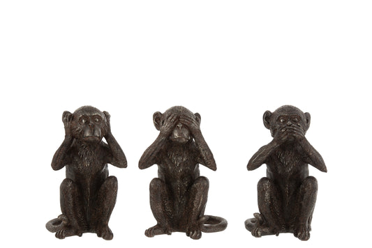 APE SEA/HEAR/SPEAK NO EVIL POLY DARK BROWN LARGE ASSORTMENT OF 3