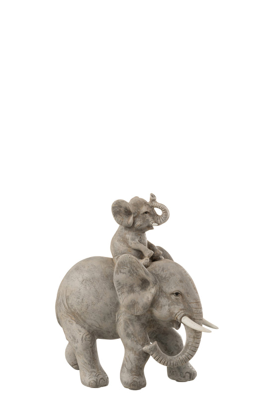 ELEPHANT ON BACK POLY GREY