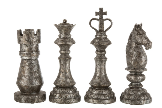 CHESS PIECE POLY DARK GREY ASSORTMENT OF 4