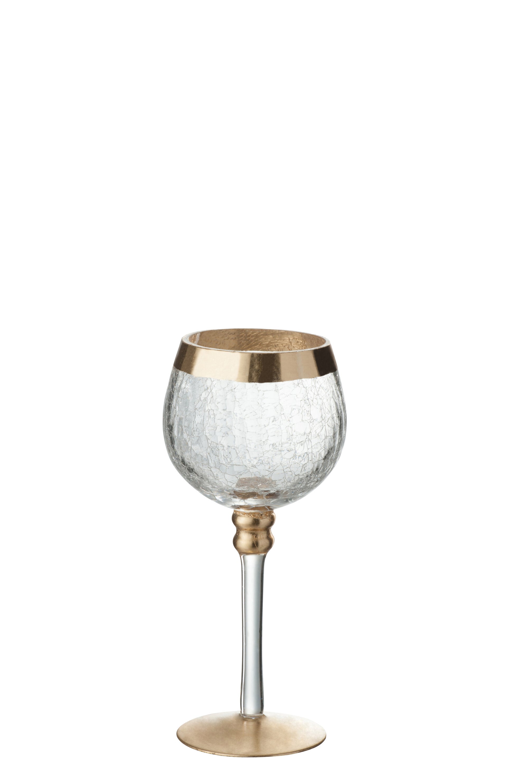 CANDLEHOLDER BALL ON BASE CRACKLE GLASS TRANSPARENT/GOLD SMALL