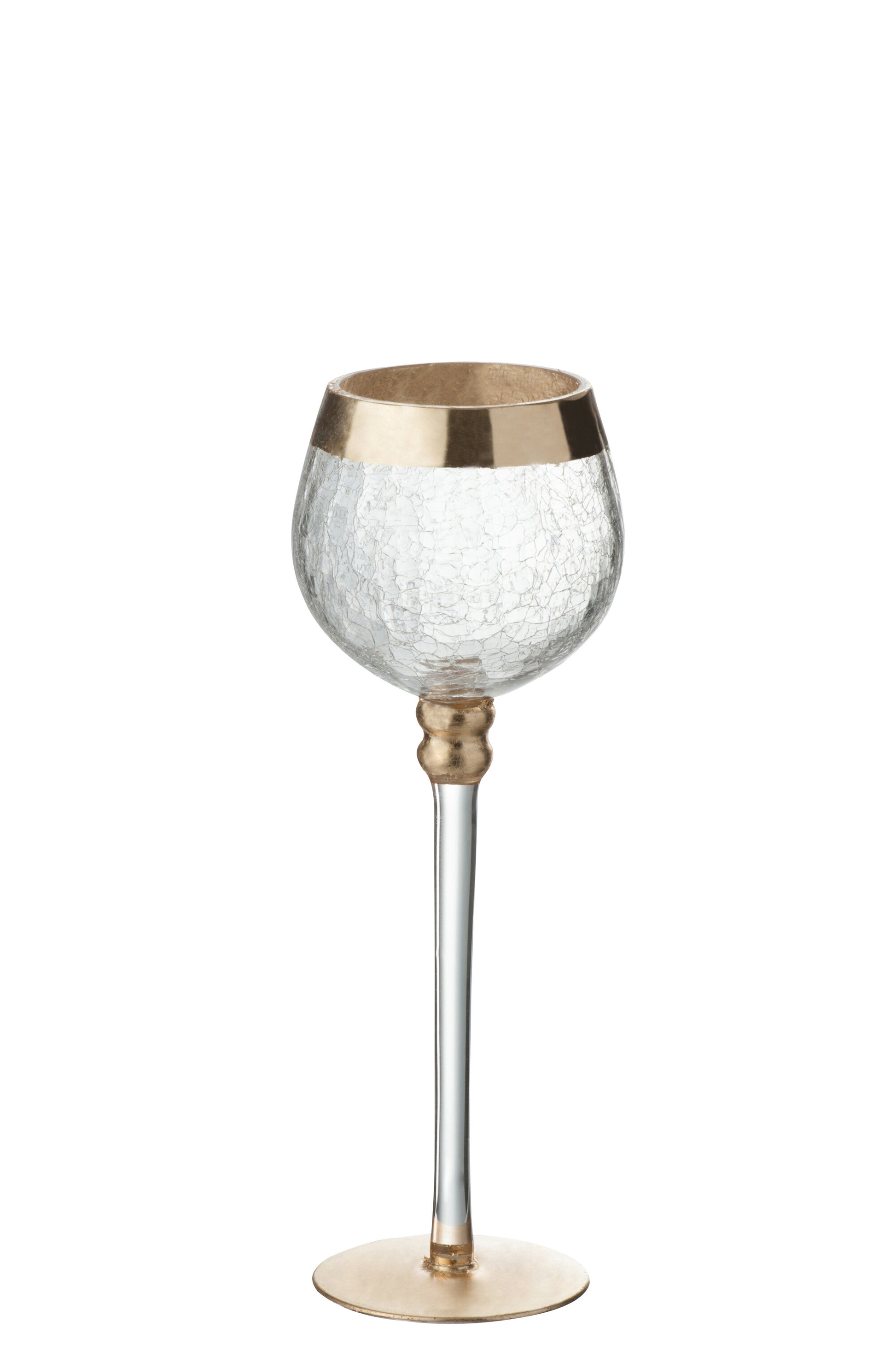 CANDLEHOLDER BALL ON BASE CRACKLE GLASS TRANSPARENT/GOLD MEDIUM