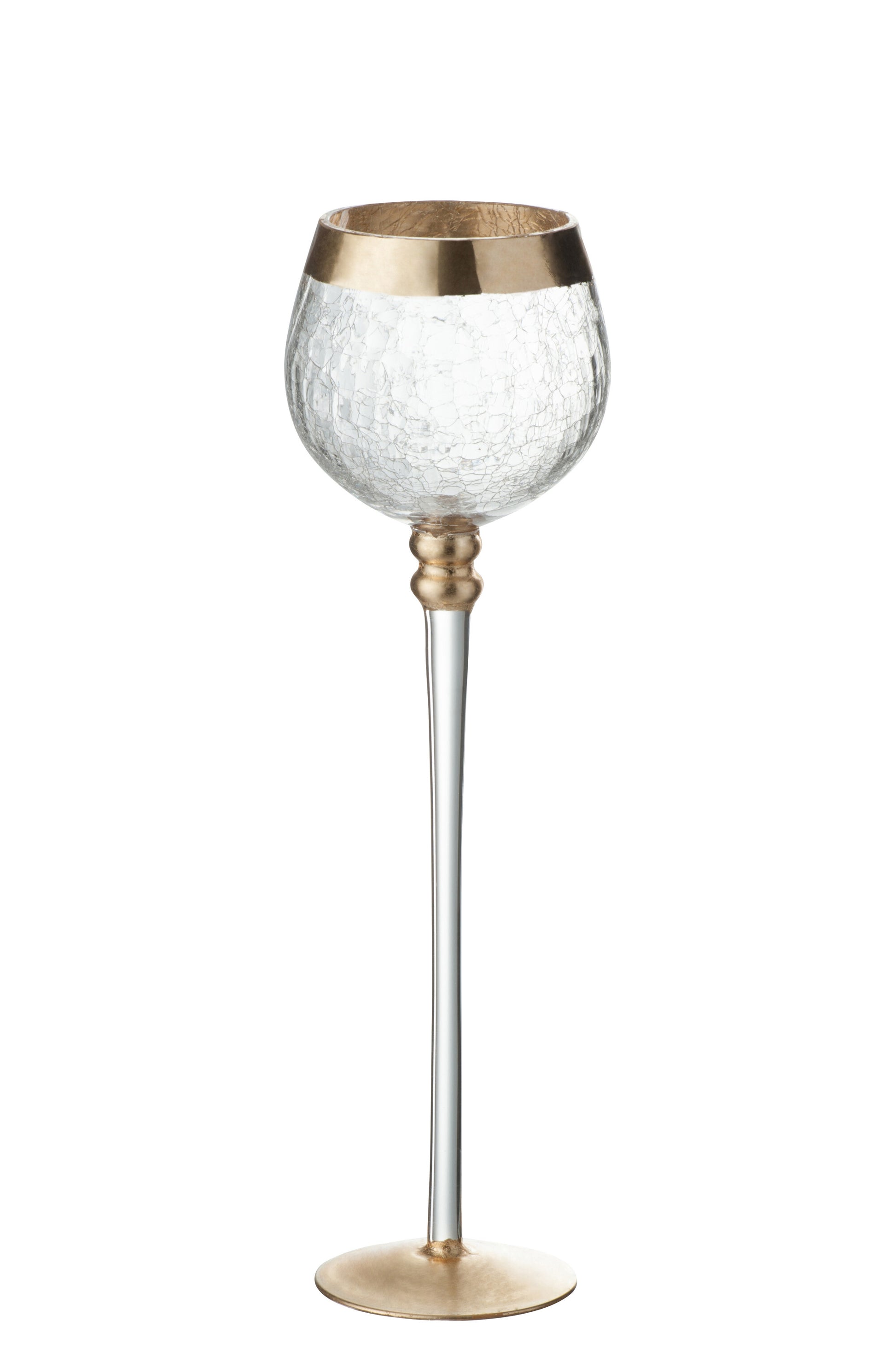 CANDLEHOLDER BALL ON BASE CRACKLE GLASS TRANSPARENT/GOLD LARGE