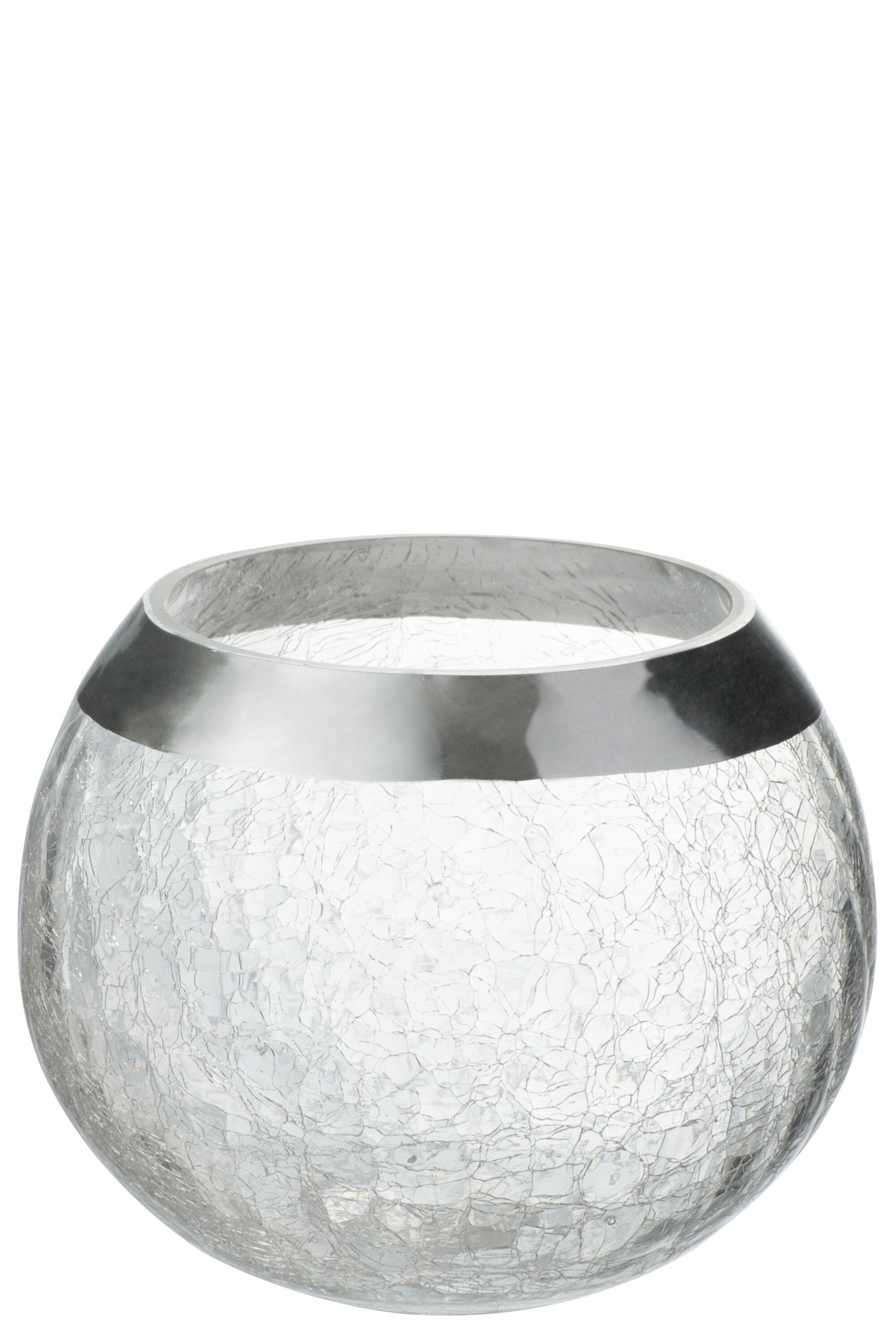 CANDLEHOLDER BALL CRACKLE GLASS TRANSPARENT/SILVER LARGE