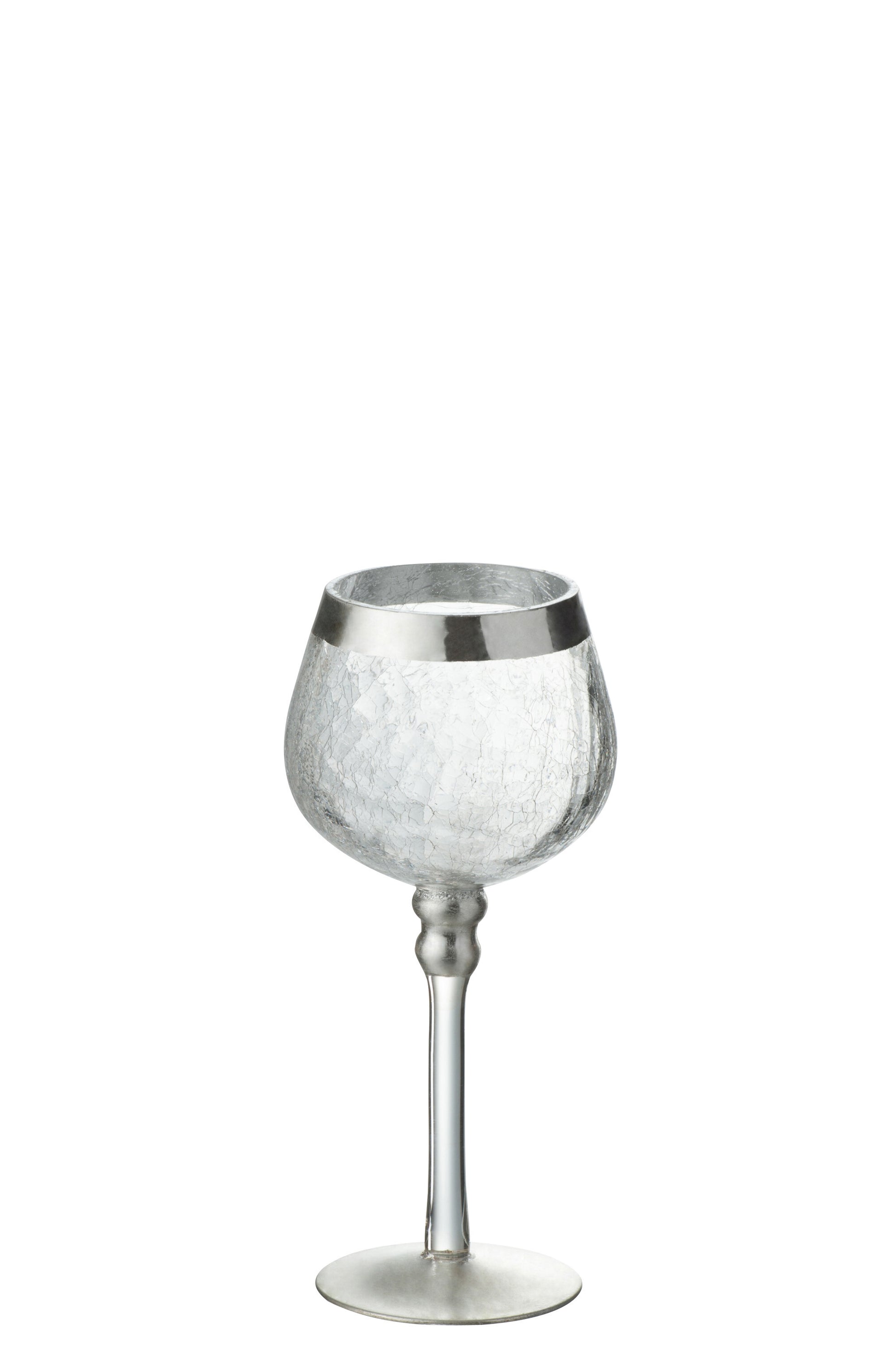 CANDLEHOLDER BALL ON BASE CRACKLE GLASS TRANSPARENT/SILVER SMALL