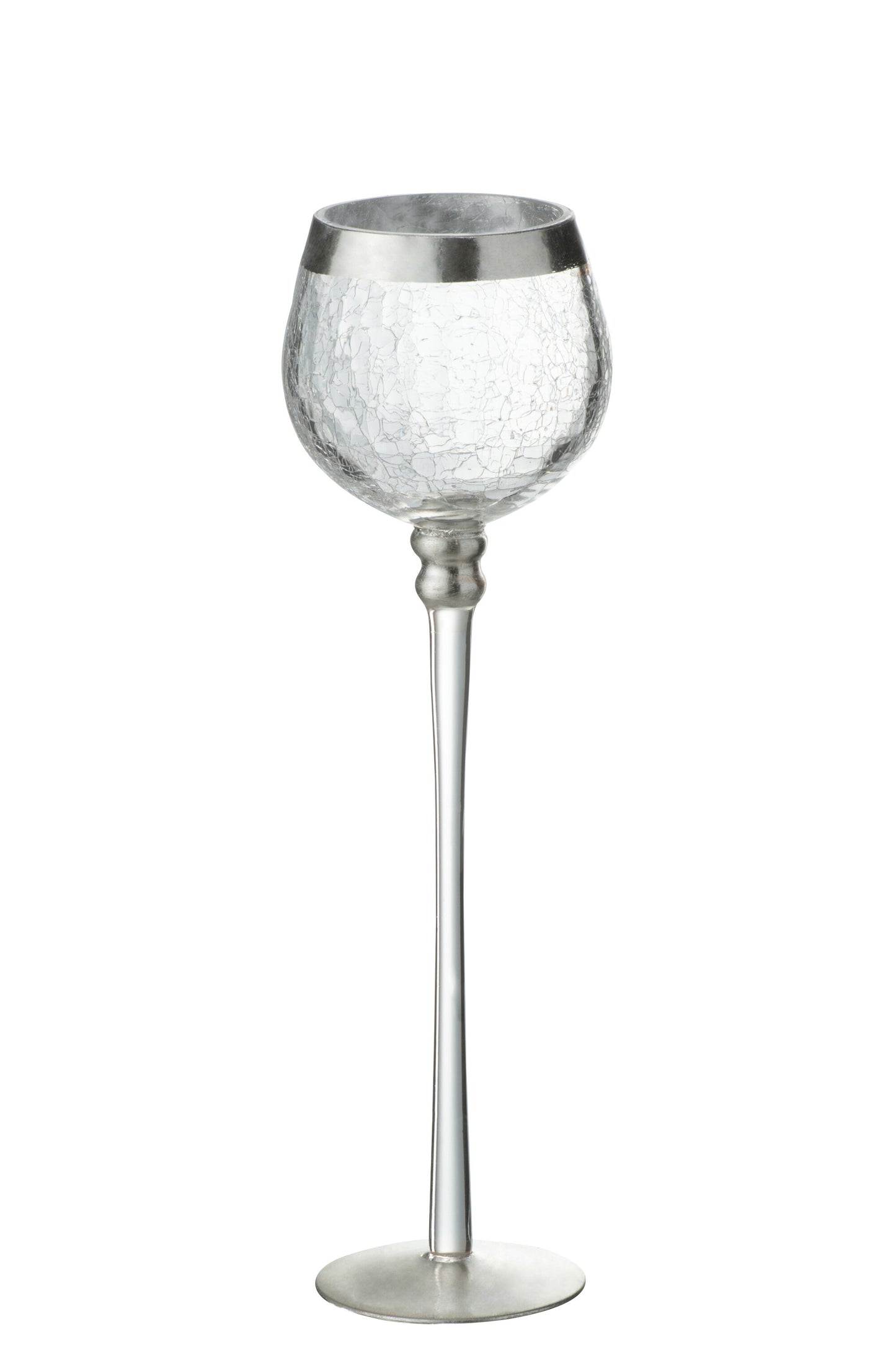 CANDLEHOLDER BALL ON BASE CRACKLE GLASS TRANSPARENT/SILVER LARGE