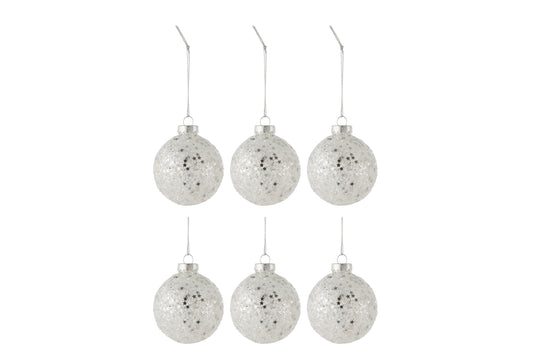 BOX OF 6 CHRISTMAS BAUBLES STARS GLASS SILVER SMALL