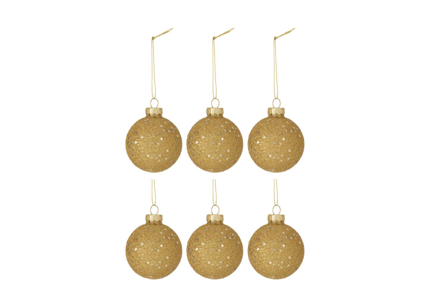 BOX OF 6 CHRISTMAS BAUBLES STARS GLASS GOLD SMALL