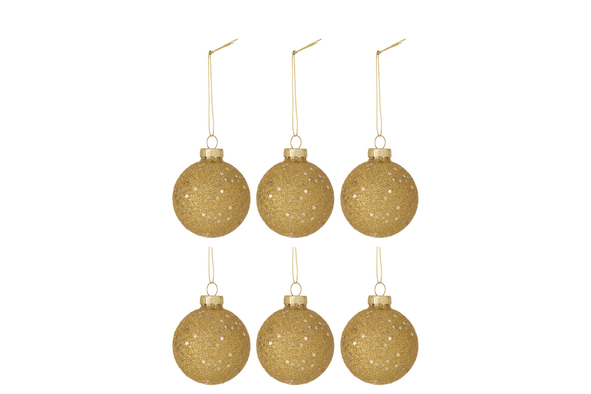 BOX OF 6 CHRISTMAS BAUBLES STARS GLASS GOLD SMALL