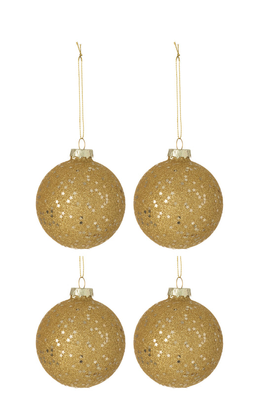 BOX OF 4 CHRISTMAS BAUBLES STARS GLASS GOLD MEDIUM