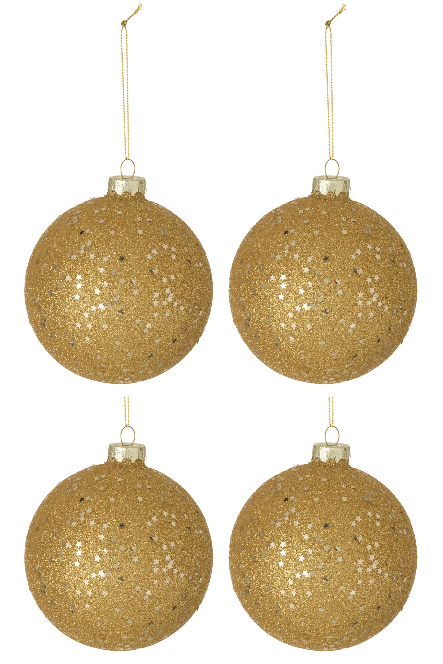 BOX OF 4 CHRISTMAS BAUBLES STARS GLASS GOLD LARGE