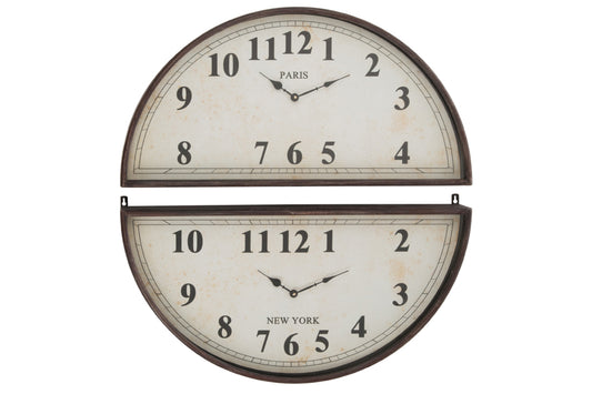 CLOCK 2 PIECES PARIS LONDON METAL BROWN