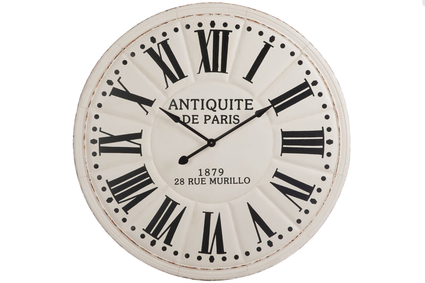 CLOCK ANTIQUITE DE PARIS ROMAN NUMERALS METAL WHITE/BLACK 113X7,5CM